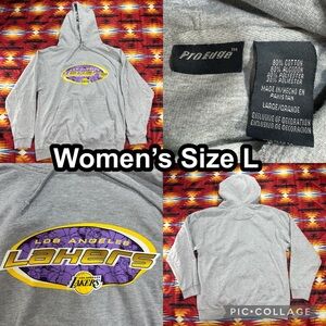 VTG Los Angeles LA Lakers Gray Hoodie Pullover Sweater Women’s Size L Pro Edge